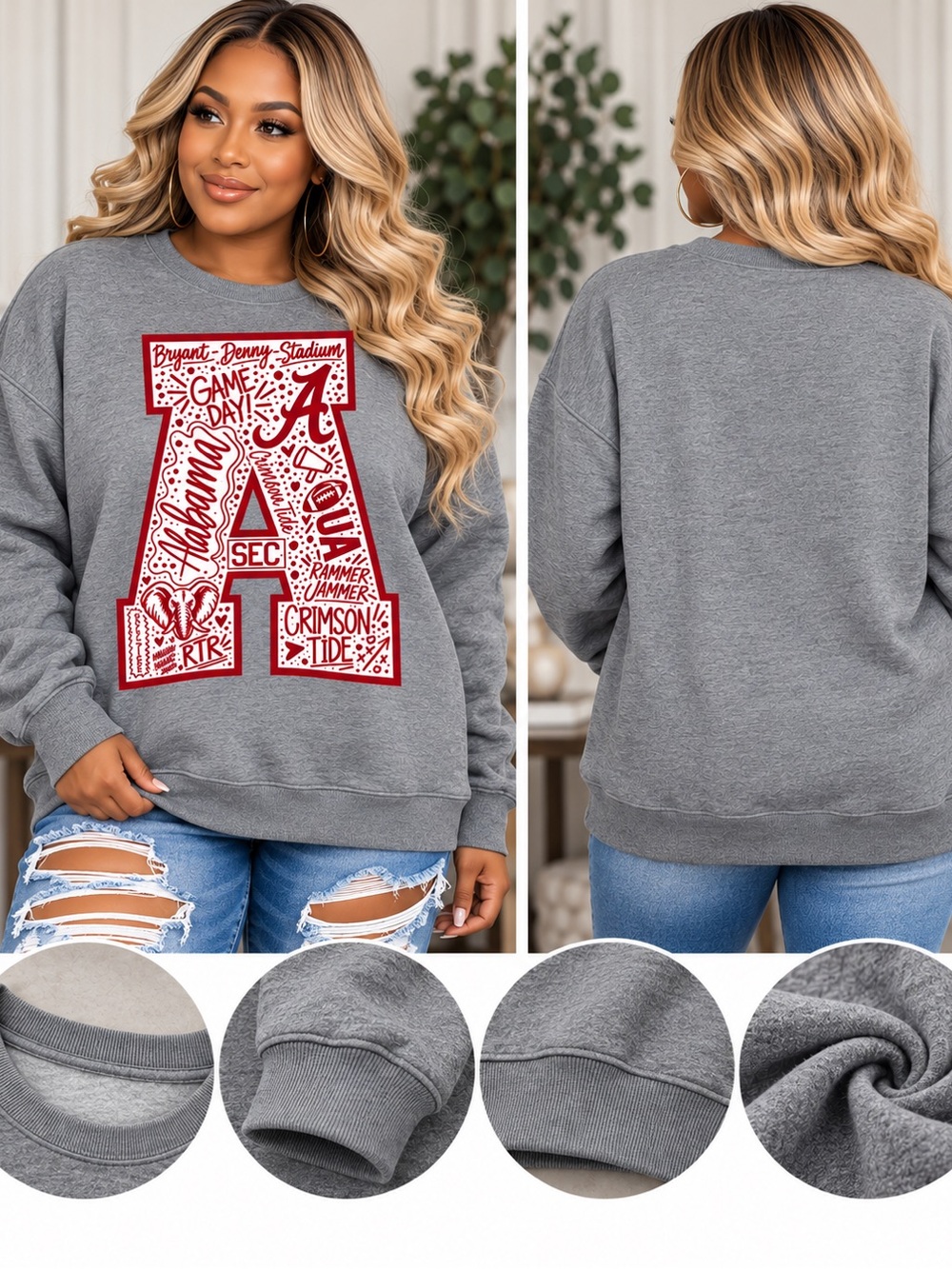 Alabama Crimson Tide Gray Graphic Sweatshirt - LARGE